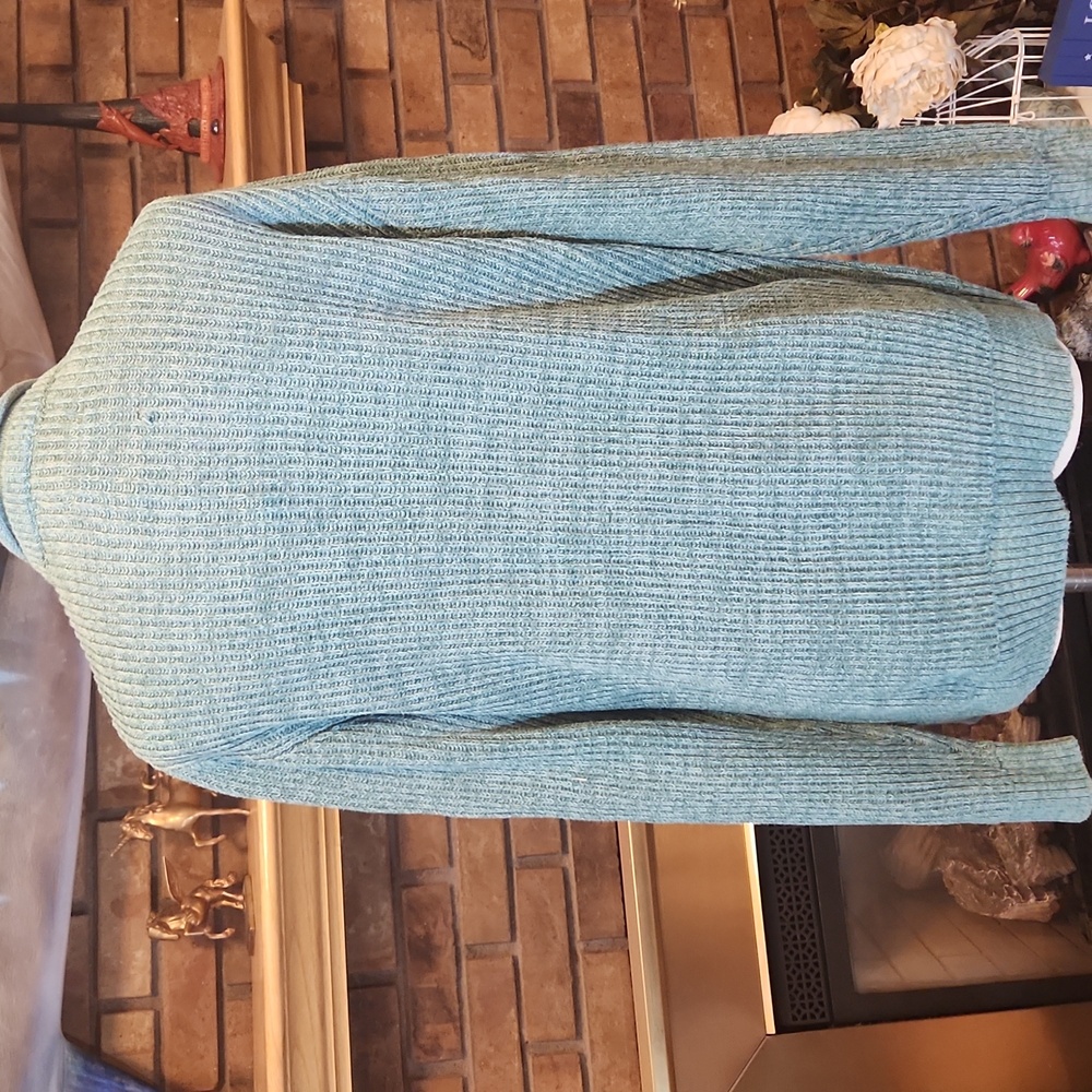 Old Navy Men's Teal Crewneck Rollneck Green Ribbed Sweater Size L 100% Cotton - Picture 5 of 13